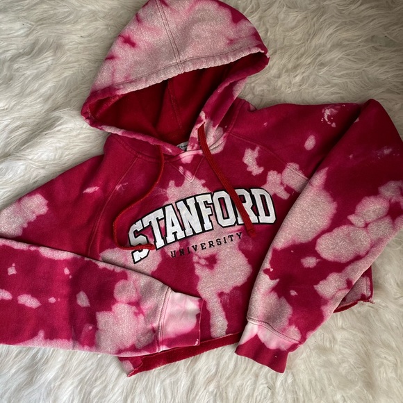 Champion Tops - Red Champion Bleach Dye Cropped Hoodie